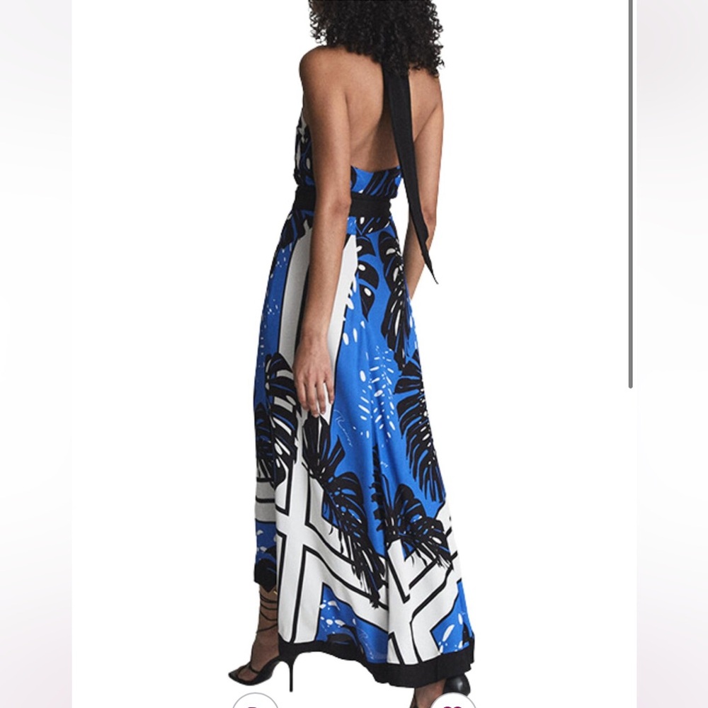 NWT Reiss Erin Blue Maxi Halter Tropical Print Sundress Resort Wear - Picture 4 of 12